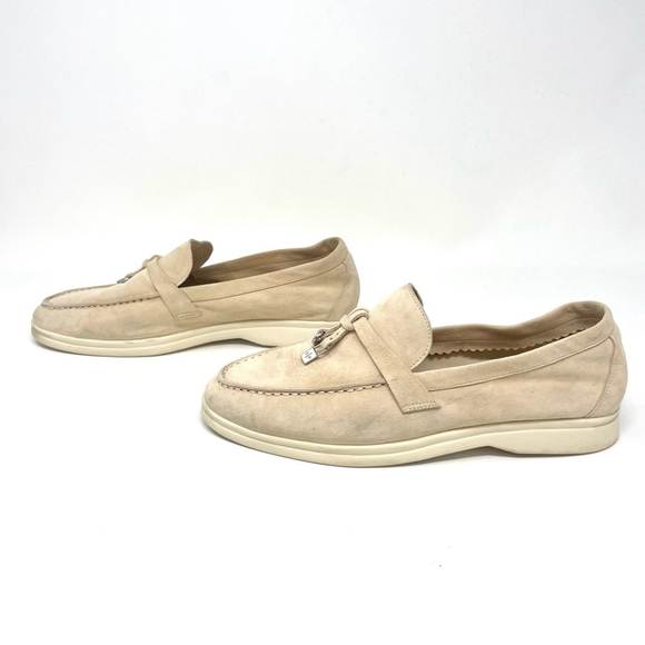 Loro Piana Summer Charms Walk Suede Loafers in Pink Sand Suede Size 36 - Picture 8 of 16